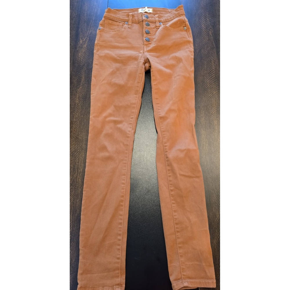 Madewell‎ Jeans Denim Khaki Pants Brown Orange 9" Mid Rise Skinny Stretch sz 23
